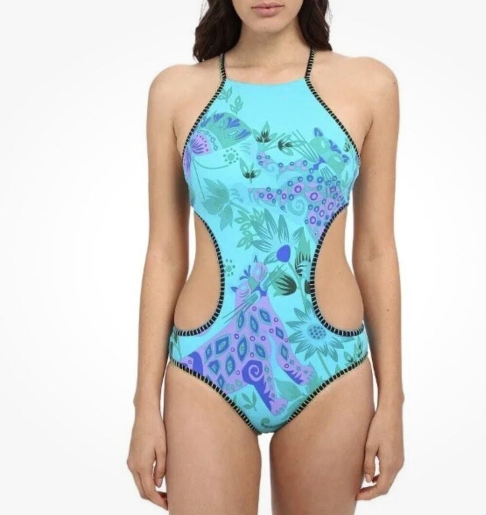 NEW Nanette Lepore Jakarta Jaguar Monokini One Piece Swimsuit Blue Small